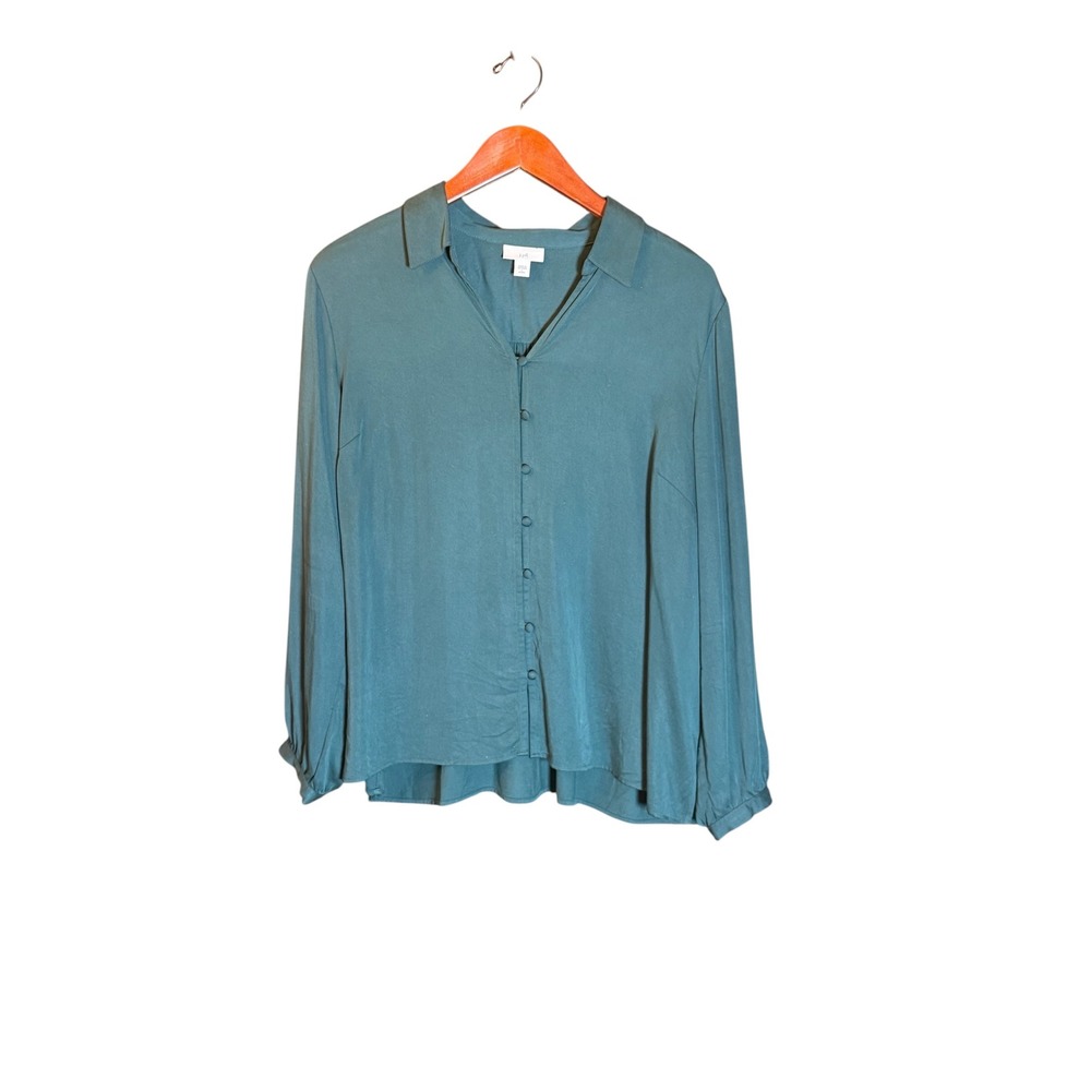 J. Jill Blouse Womens Green Modal Rayon Button Down Long Sleeve Top Petite Large